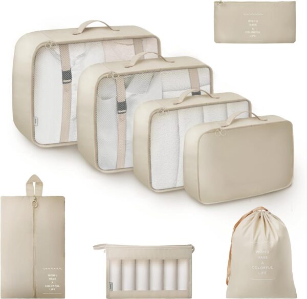 Granny Says 8 Set Beige Packing Cubes For Carry On.jpg