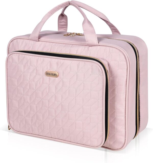 Pink Toiletry Bag Travel With Hanging Hook Water Resistant Cosmetic Makeup.jpg