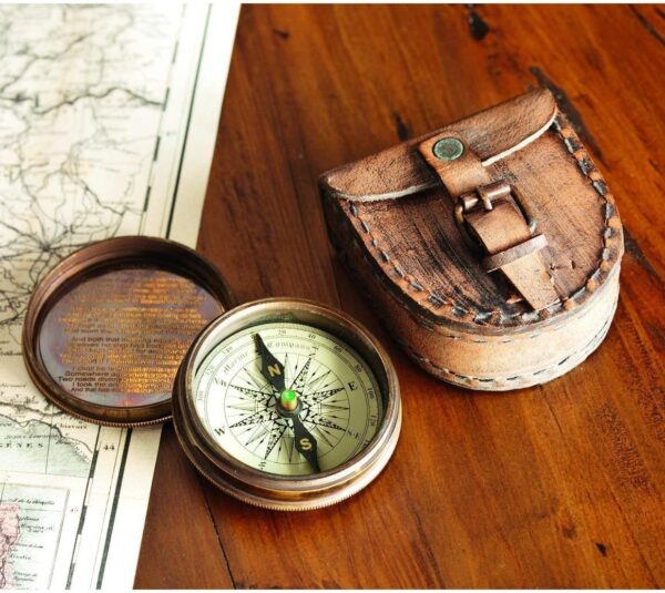 Antiqued Brass Poem Compass With Leather Case.jpg