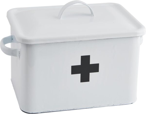 Enameled First Aid Box With Lid Black Cross On.jpg