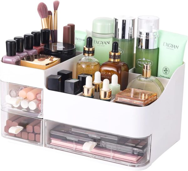 White Makeup Organizer With 3 Drawers Plastic Skincare And Cosmetic.jpg