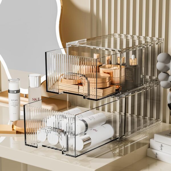 2 Pack Striped Stackable Acrylic Makeup Drawers Organizer Clear Acrylic.jpg