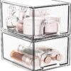 2 Pack Striped Stackable Makeup Organizer Clear Acrylic Organizers Storage.jpg