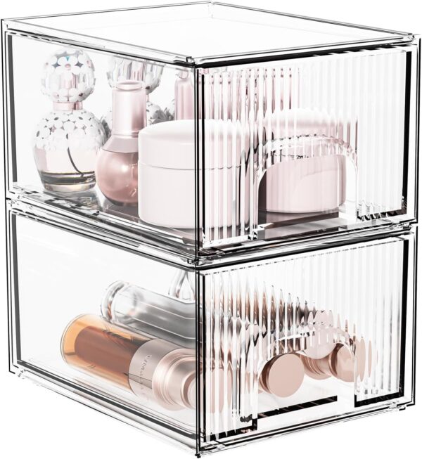 2 Pack Striped Stackable Makeup Organizer Clear Acrylic Organizers Storage.jpg