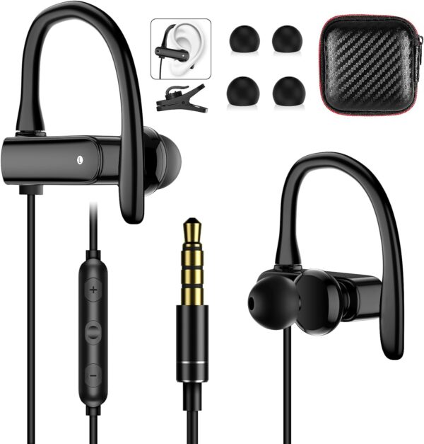 35mm Headphones Wired With Microphone Over Ear Hook Buds Wrap.jpg