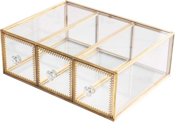 Antique Beauty Display Jewelry Case Holder Clear Glass 3 Drawers.jpg