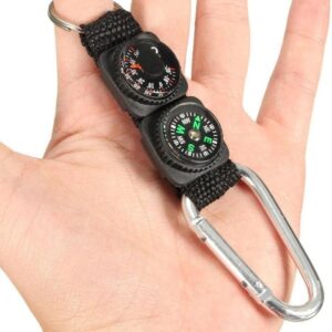 Black Carabiner Key Chain Compass Thermometer Metal Camping Outdoor Gadgets.jpg