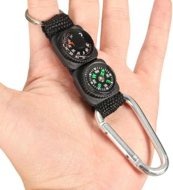 Black Carabiner Key Chain Compass Thermometer Metal Camping Outdoor Gadgets.jpg