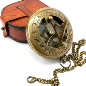 Brass Compass Unique Sundial Engraved Compass With Leather Case Antique.jpg