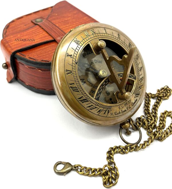 Brass Compass Unique Sundial Engraved Compass With Leather Case Antique.jpg