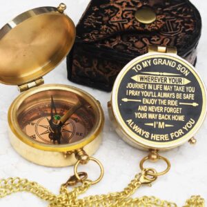 Gift For Grandson Brass Compass Engraved Quote Memory Present.jpg