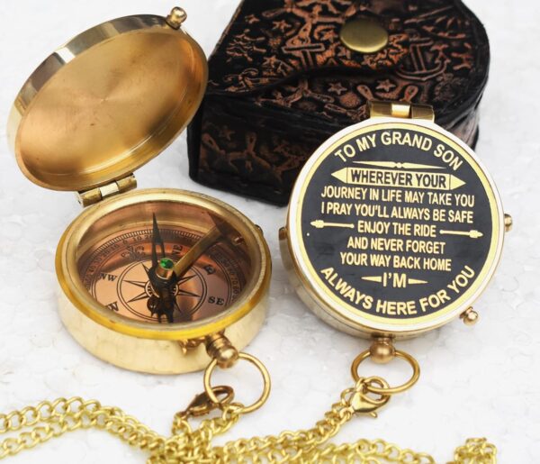 Gift For Grandson Brass Compass Engraved Quote Memory Present.jpg