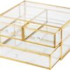 Gold Glass Box Makeup Organizer Glass Jewelry Box Drawer Vintage.jpg