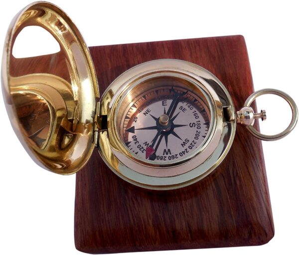 Handmade Brass Push Open Compass With Rose Wood Case Pocket.jpg