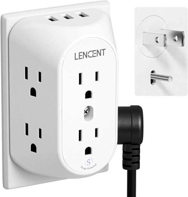 Lencent 2 Prong Power Strip With 3 Usb 3 To.jpg