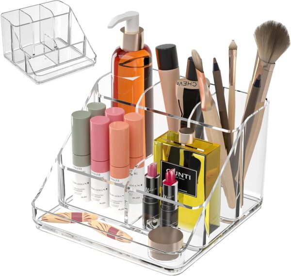 Makeup Organizer 6 Compartment Divided Clear Makeup Brush Holder For Vanity.jpg