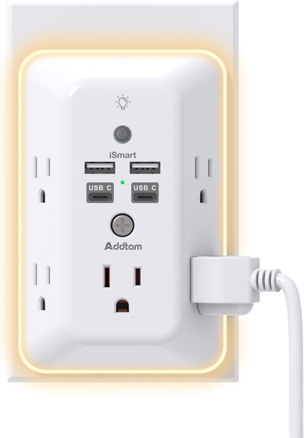 Surge Protector Outlet Extender With Night Light Addtam 5 Outlet Splitter.jpg