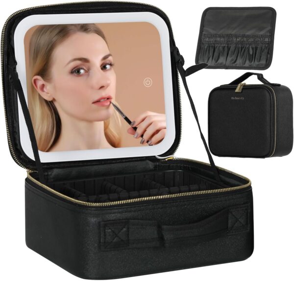 Travel Makeup Bag With Led Lighted Mirror Cosmetic Makeup Organizer.jpg