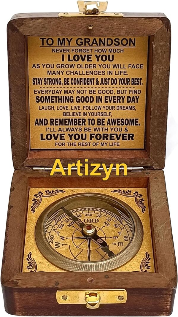 To My Grandson Brass Compass With Wooden Box Mom To.jpg