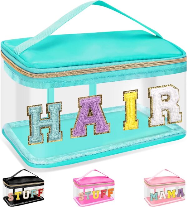 Chenille Letter Clear Makeup Bags Hair Pouch Preppy Patch Makeup.jpg